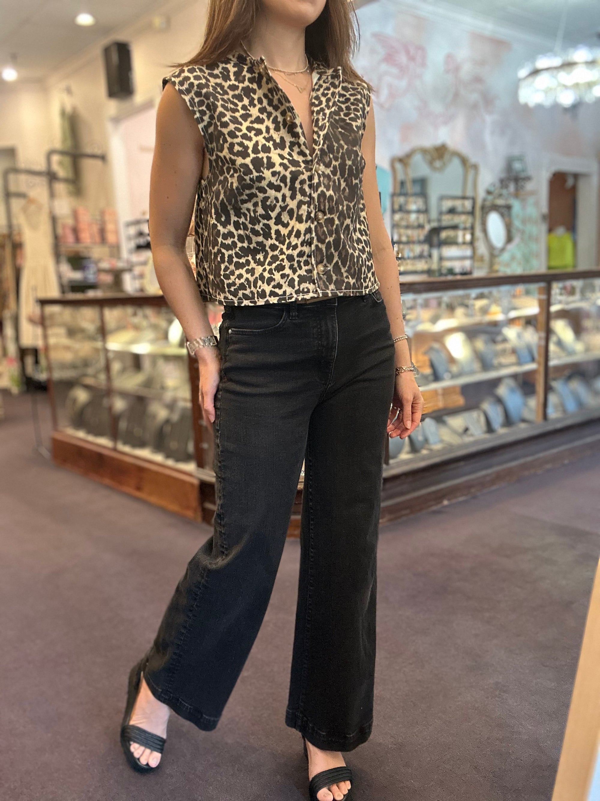 Leopard Buttondown Top