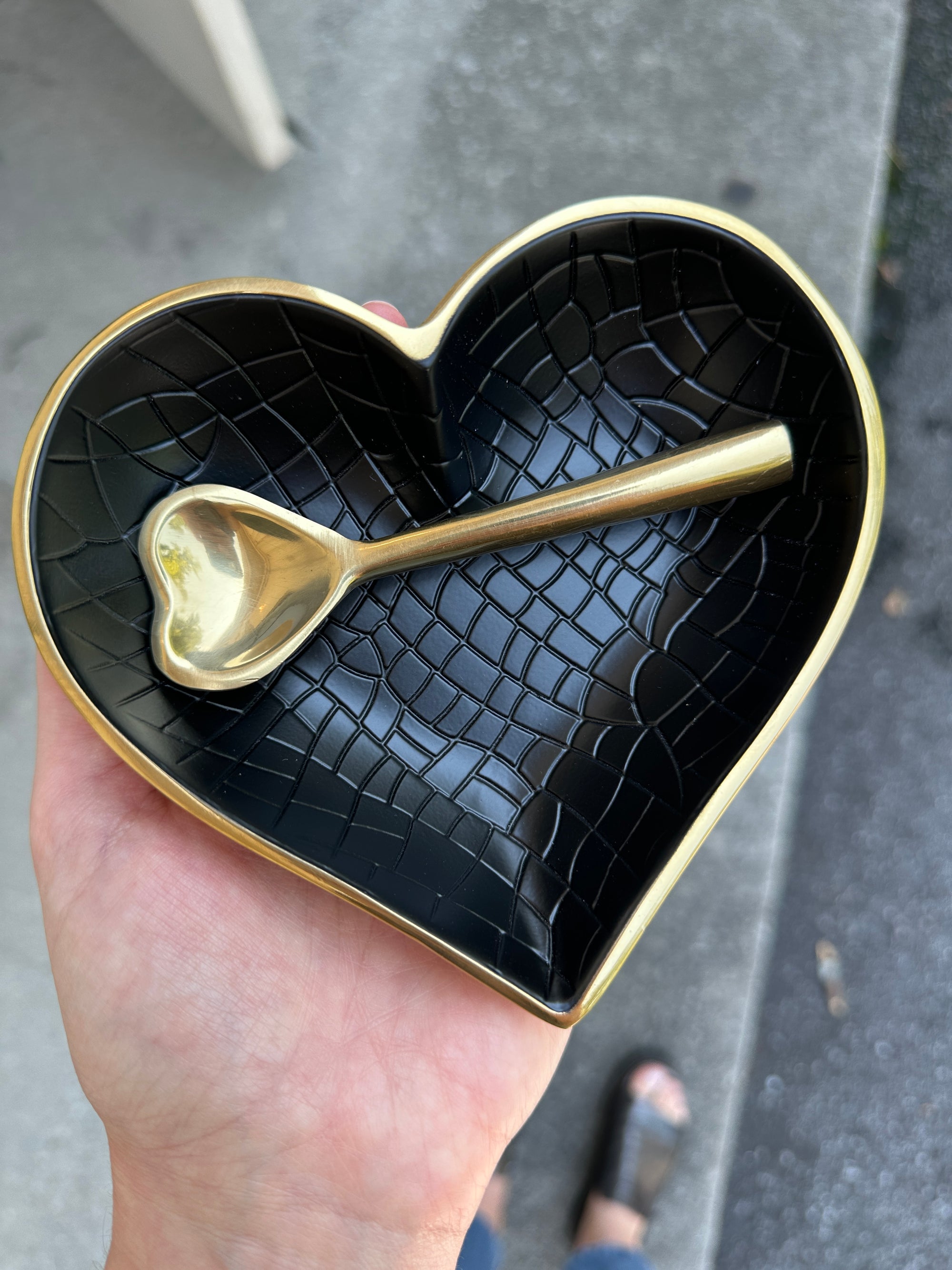 Gold & Black Croco Heart Dish