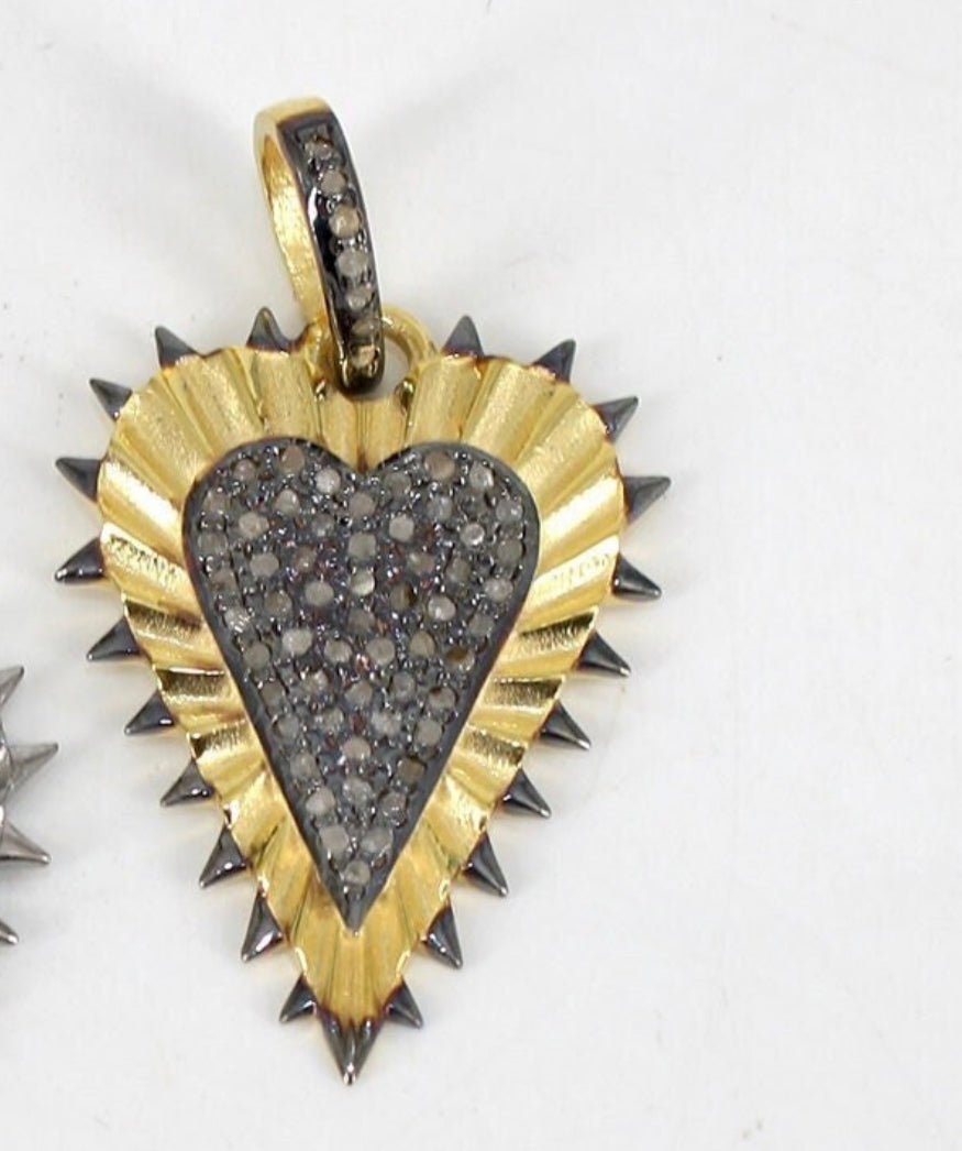 Pave Diamond Two Tone Heart Pendant