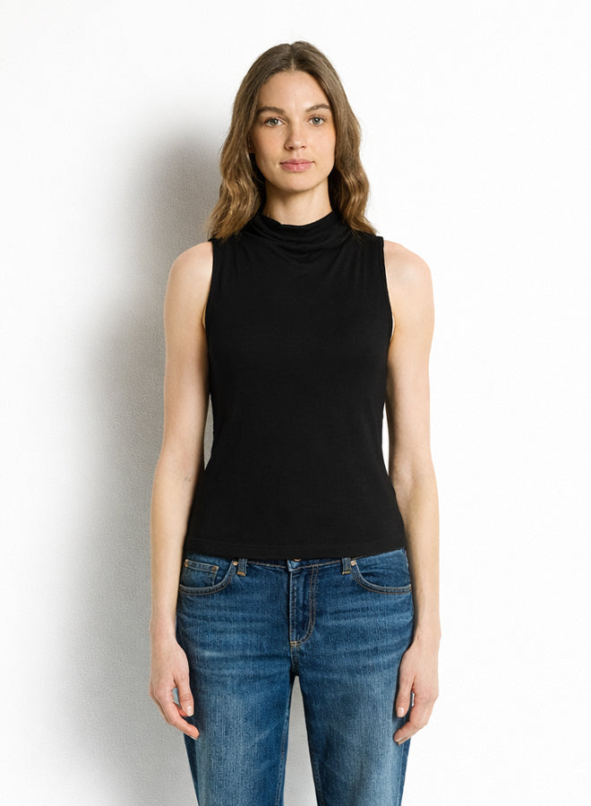 MINKA PLEATED MOCK NECK SLEEVELESS TOP