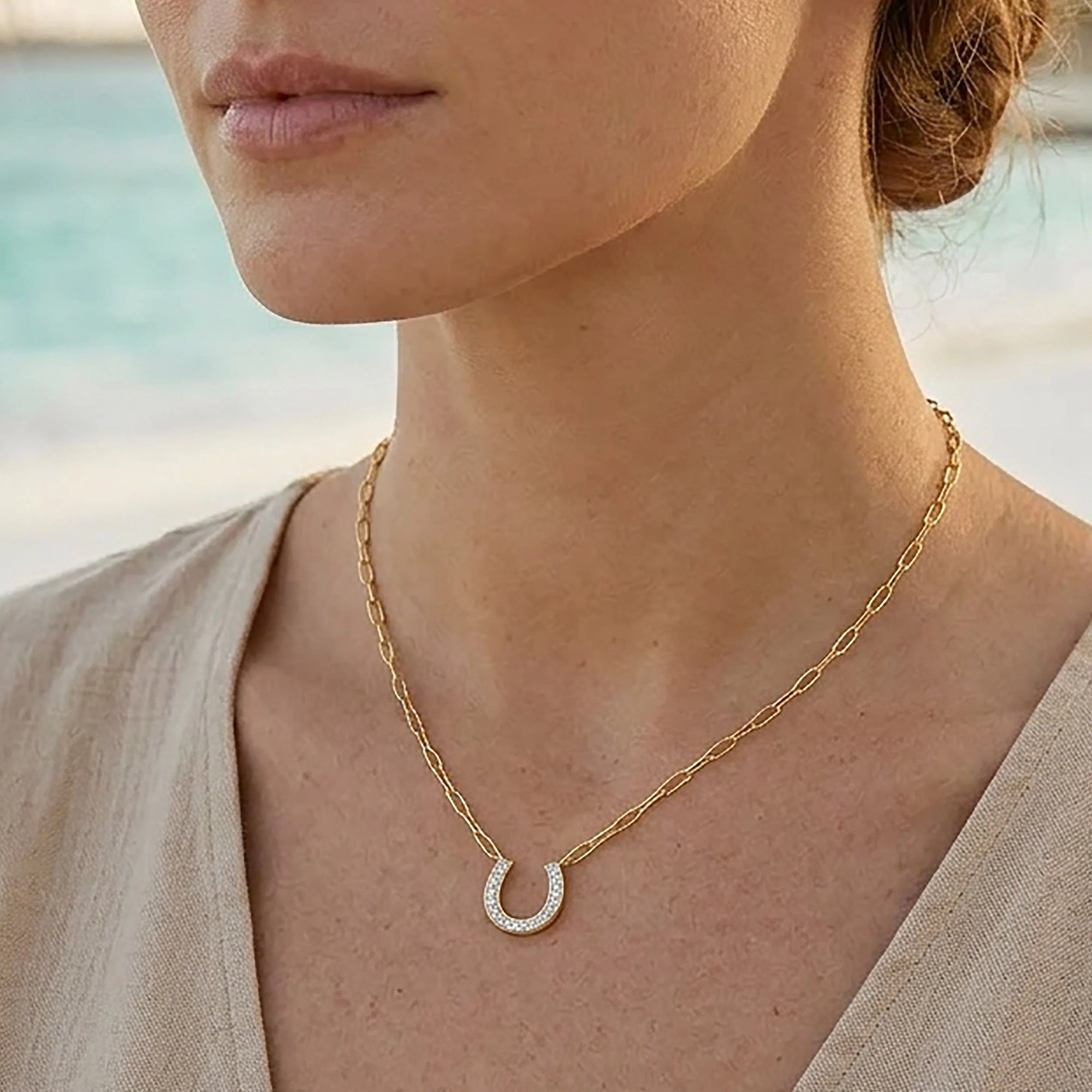 Diamond Lucky Horseshoe Pendant Necklace