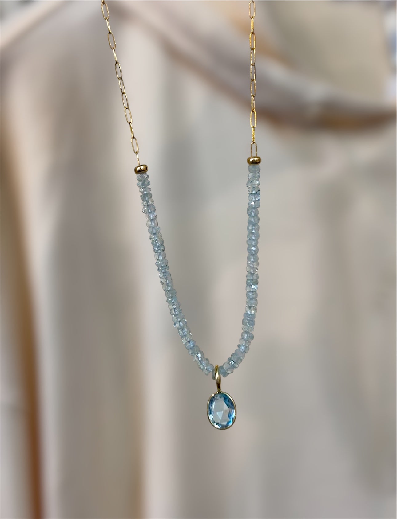 Blue Topaz & Aquamarine Paperclip Necklace