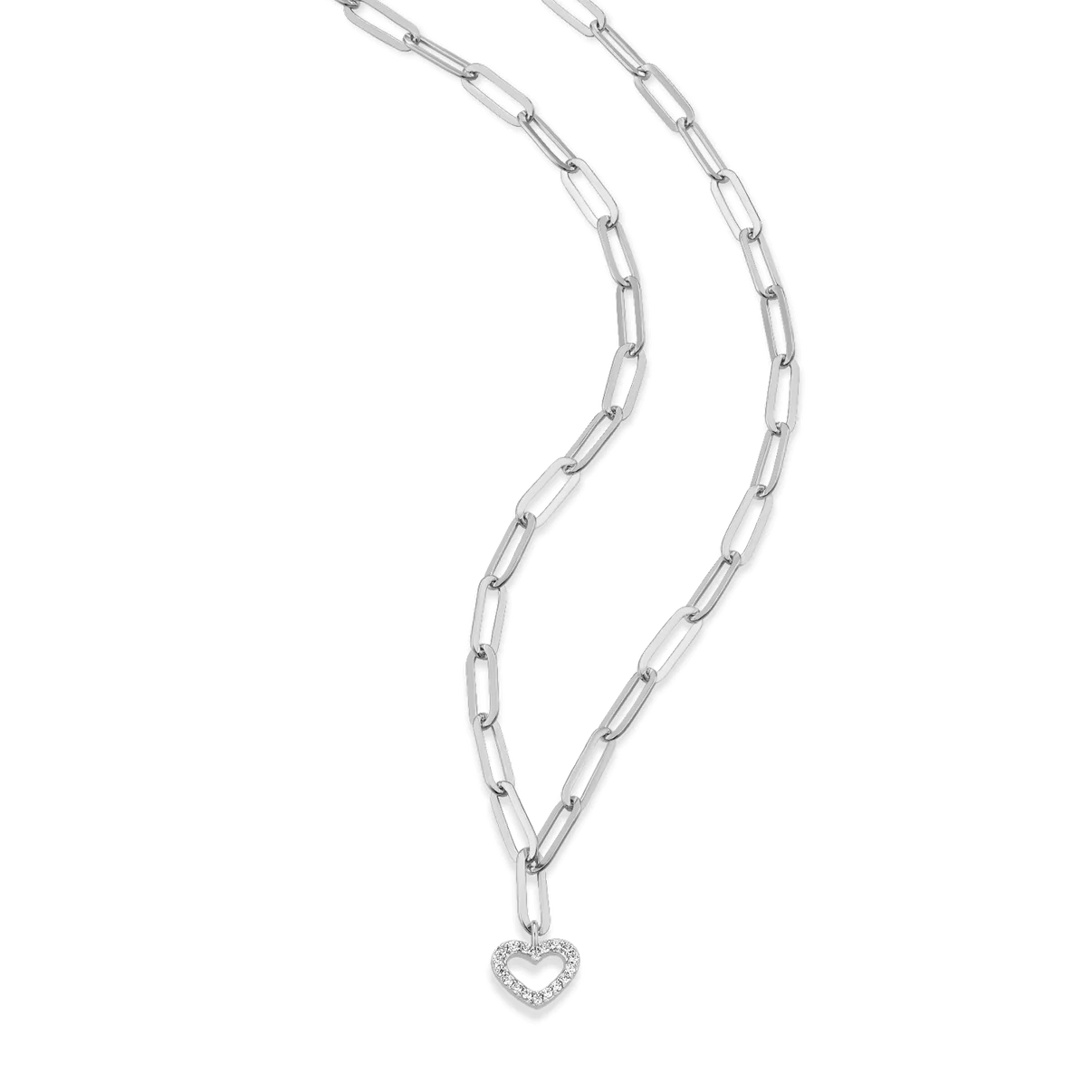 Diamond Open Heart Paperclip Necklace