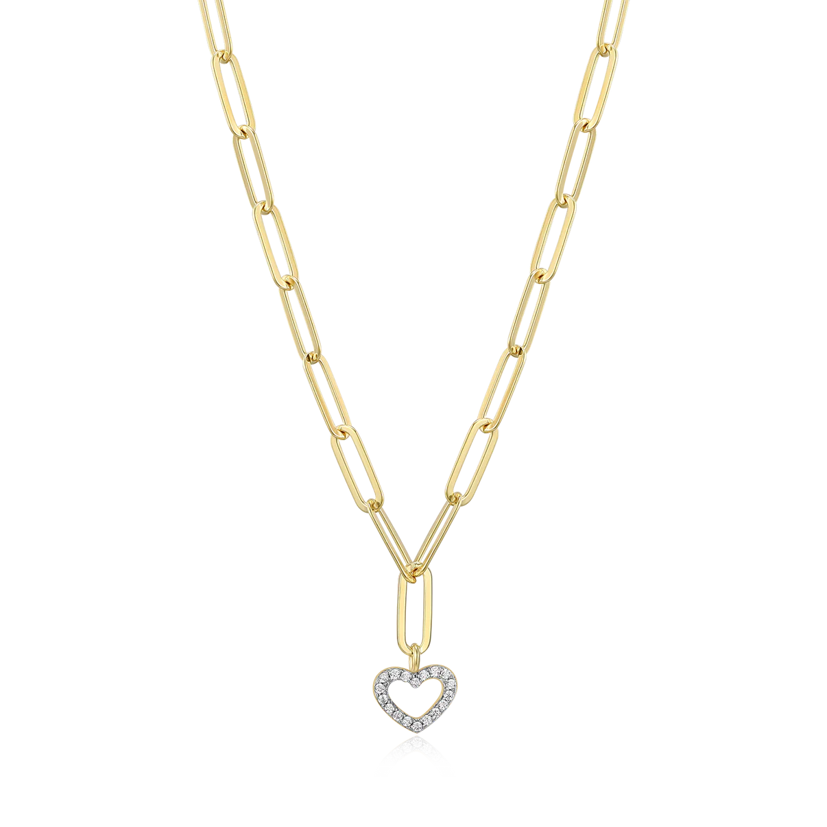 Diamond Open Heart Paperclip Necklace