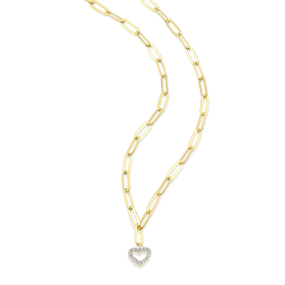 Diamond Open Heart Paperclip Necklace