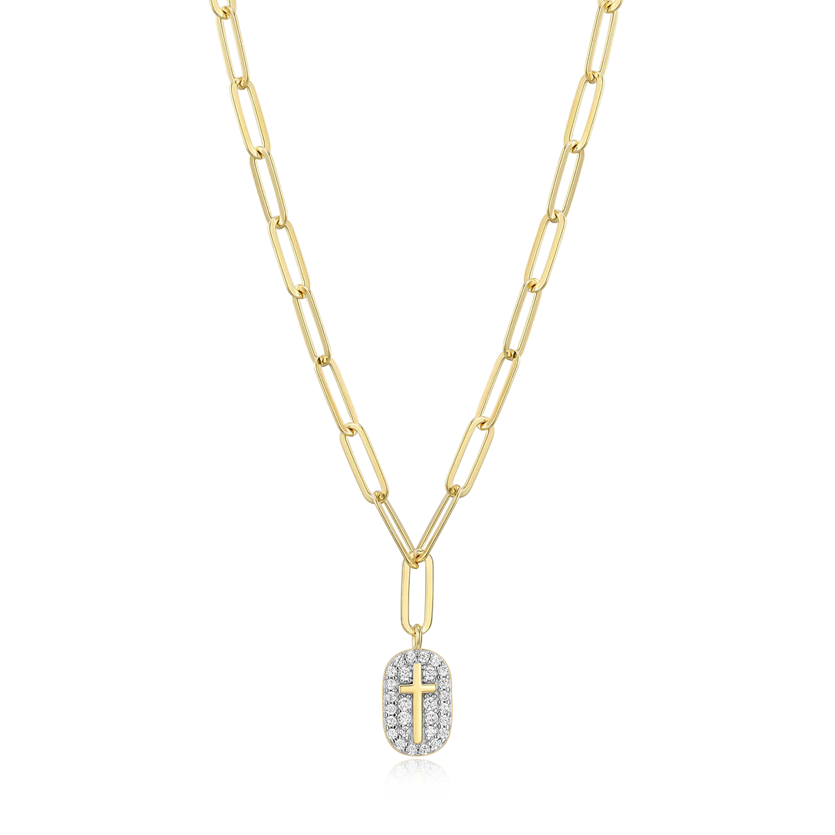 Diamond Cross Tag Paperclip Necklace