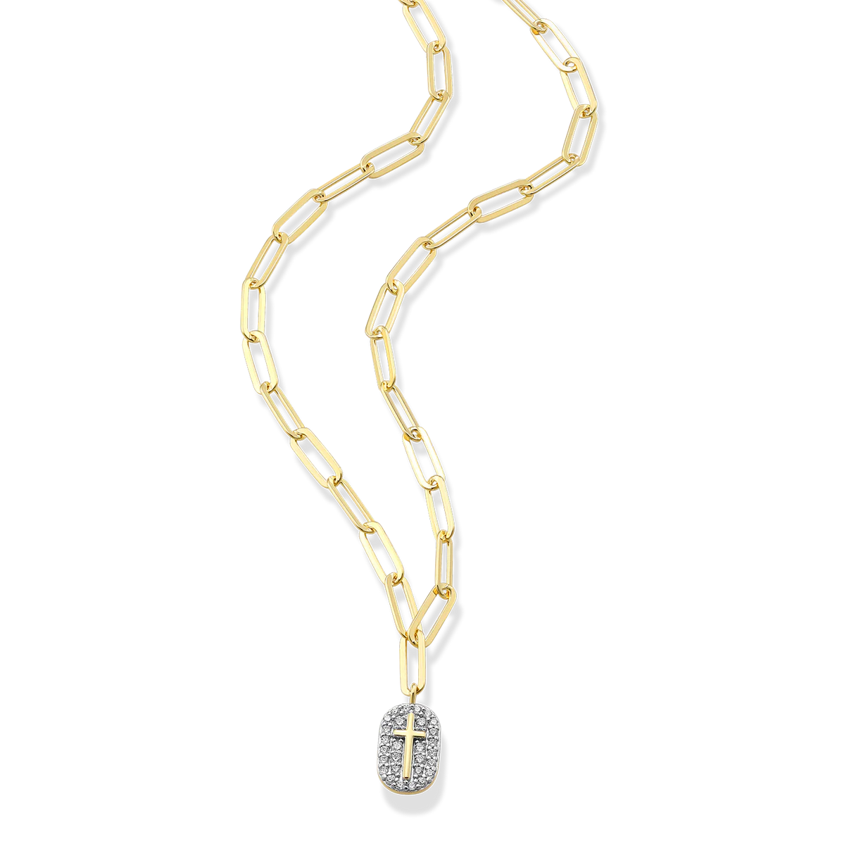 Diamond Cross Tag Paperclip Necklace