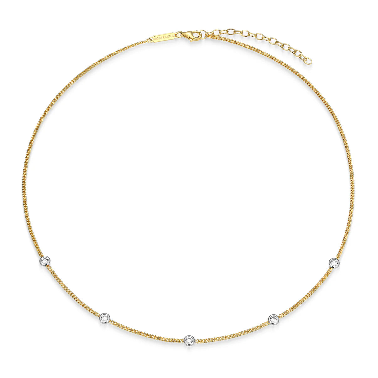 Two-Tone Station Diamond Curb Chain Necklace