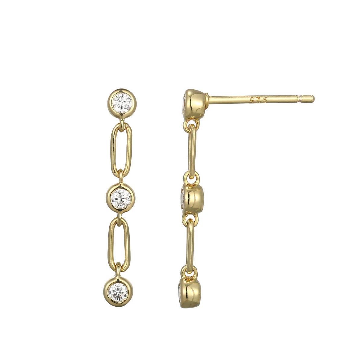 Trio Bezel Set Diamond Drop Earrings
