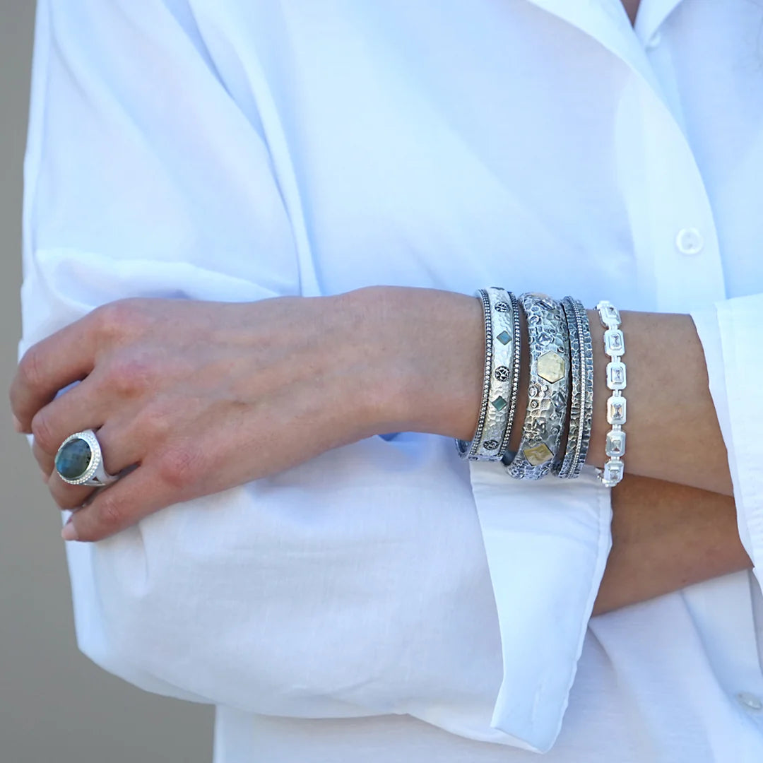 Vintage Silver Crystal Line Bangle