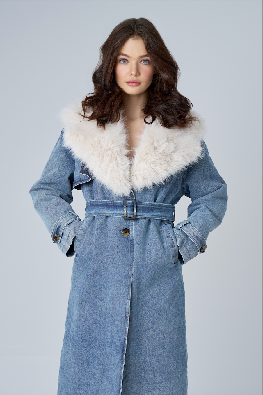 Denim Fur Collar Trench