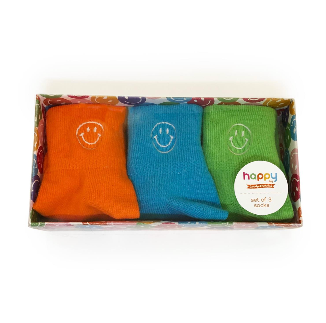 Happy Set of 3 Baby Socks in Gift Box