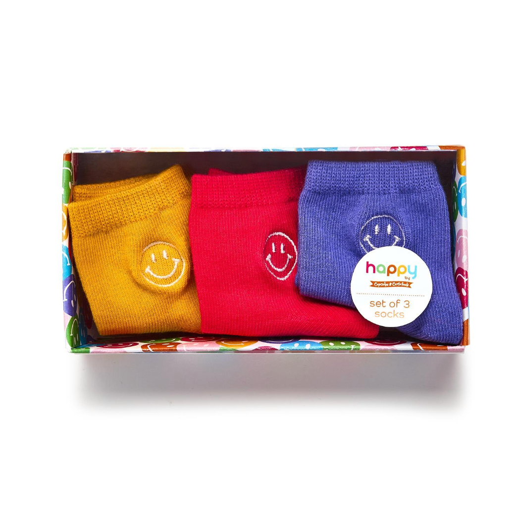 Happy Set of 3 Baby Socks in Gift Box
