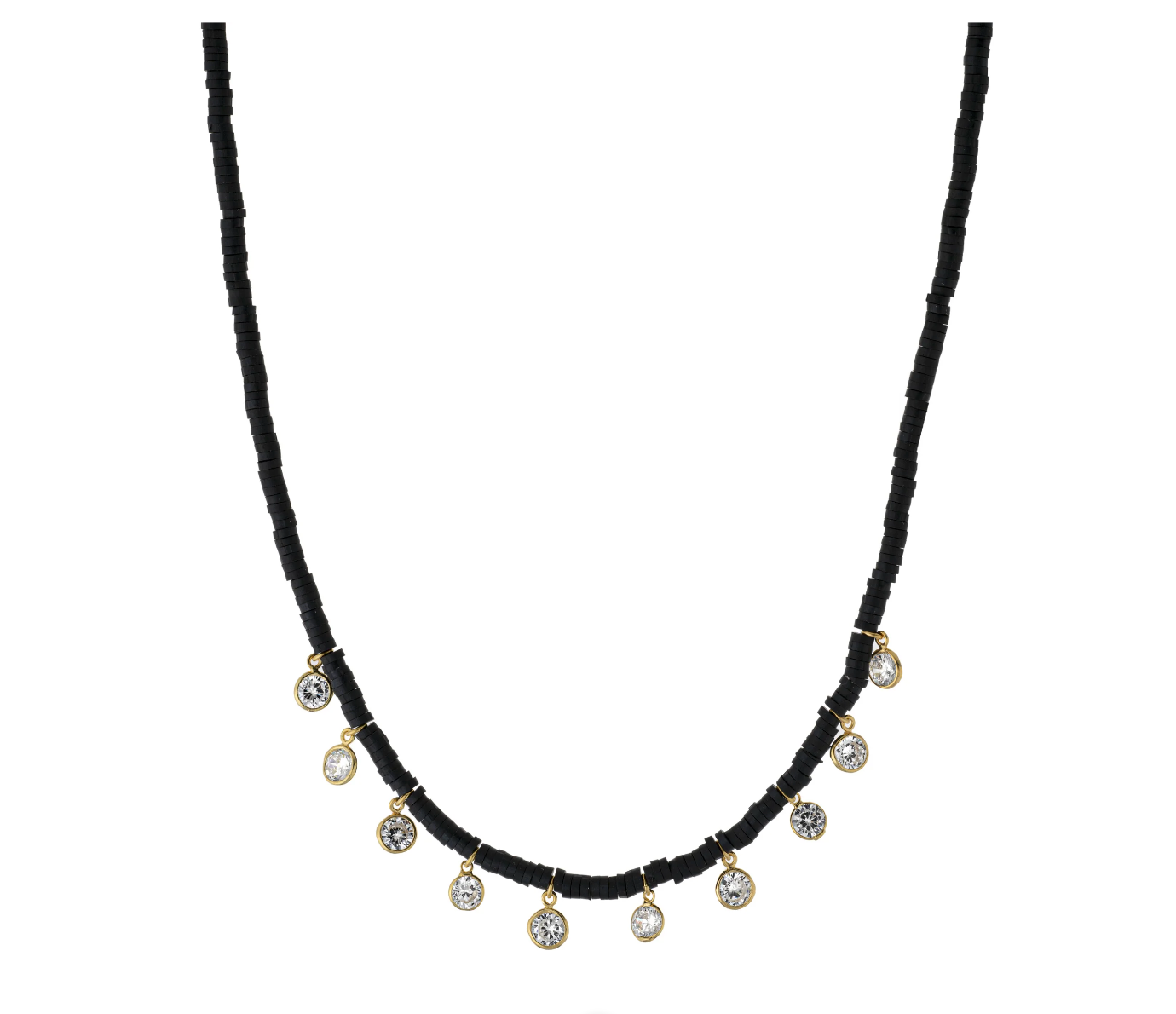 Heishi Bead Necklace with Bezel Dangles