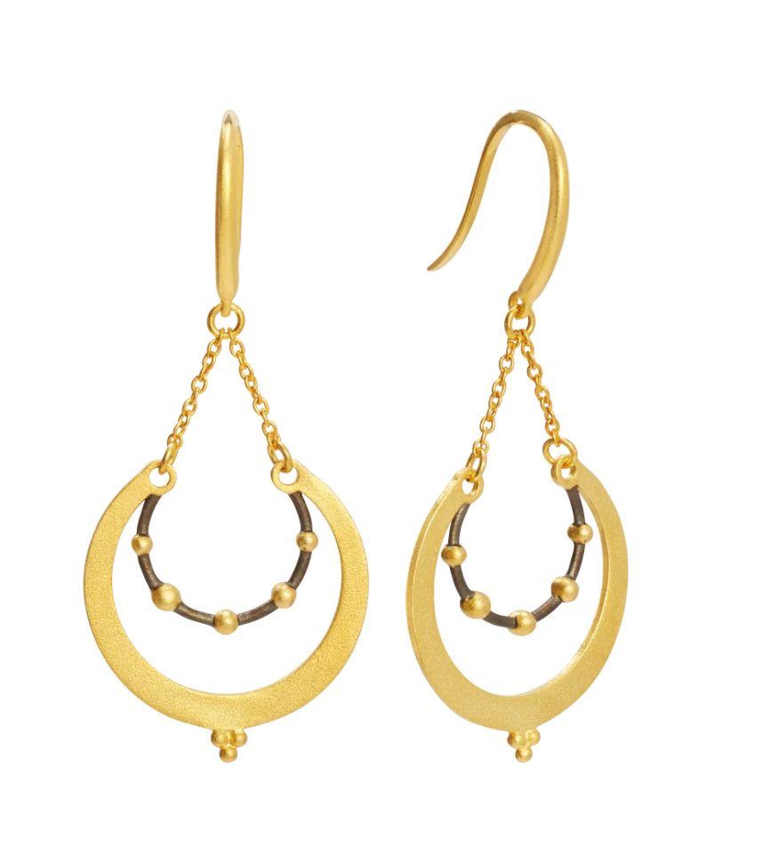 Matte Gold & Gunmetal Dangle Earrings