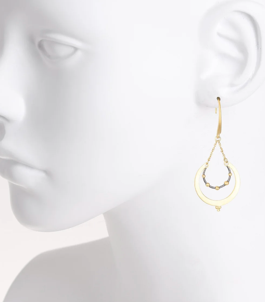 Matte Gold & Gunmetal Dangle Earrings