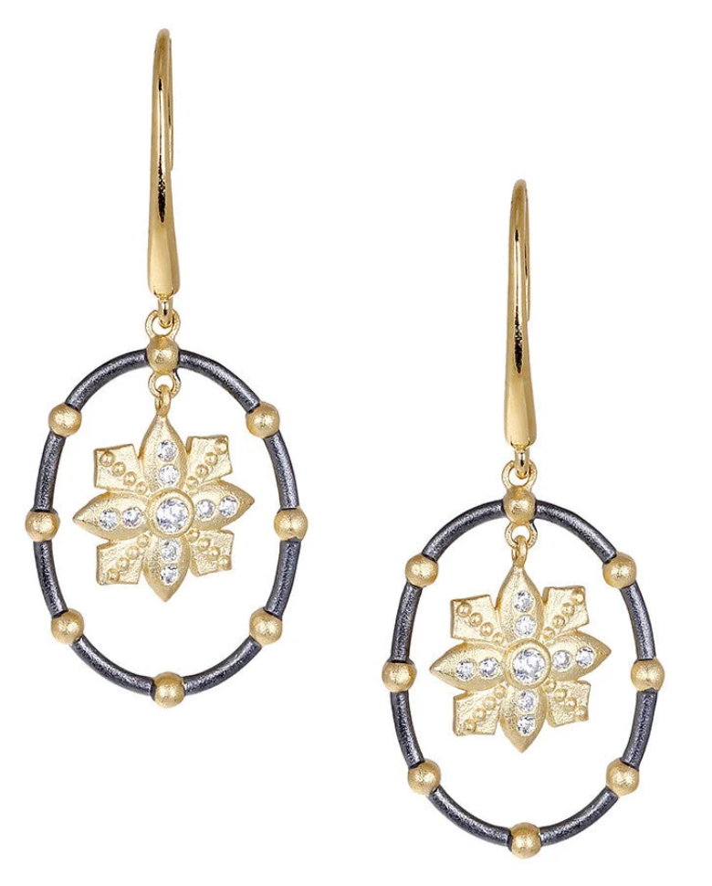 Matte Gold, Gunmetal, & CZ Earrings