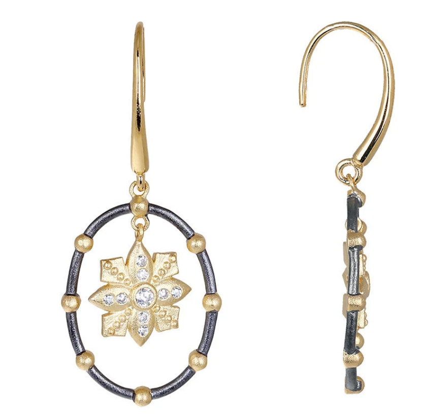 Matte Gold, Gunmetal, & CZ Earrings
