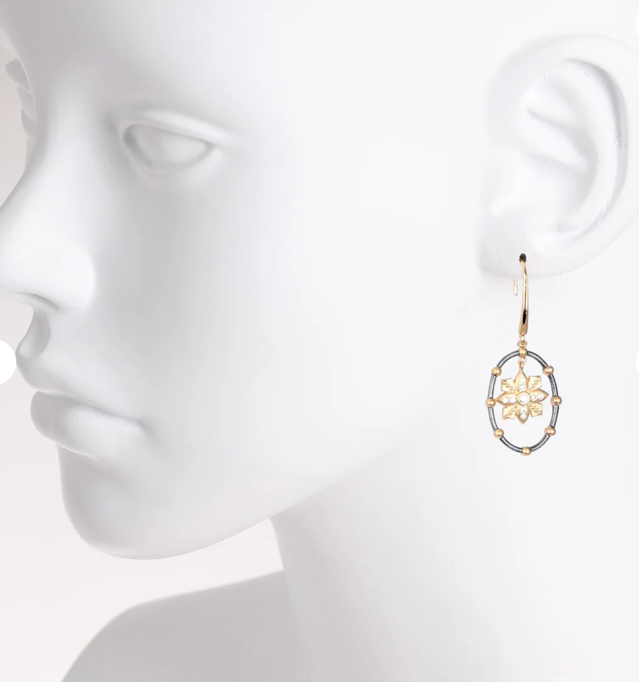 Matte Gold, Gunmetal, & CZ Earrings