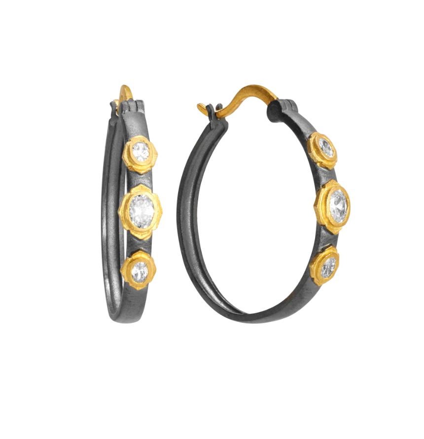 Matte Gold & Gunmetal Hoops