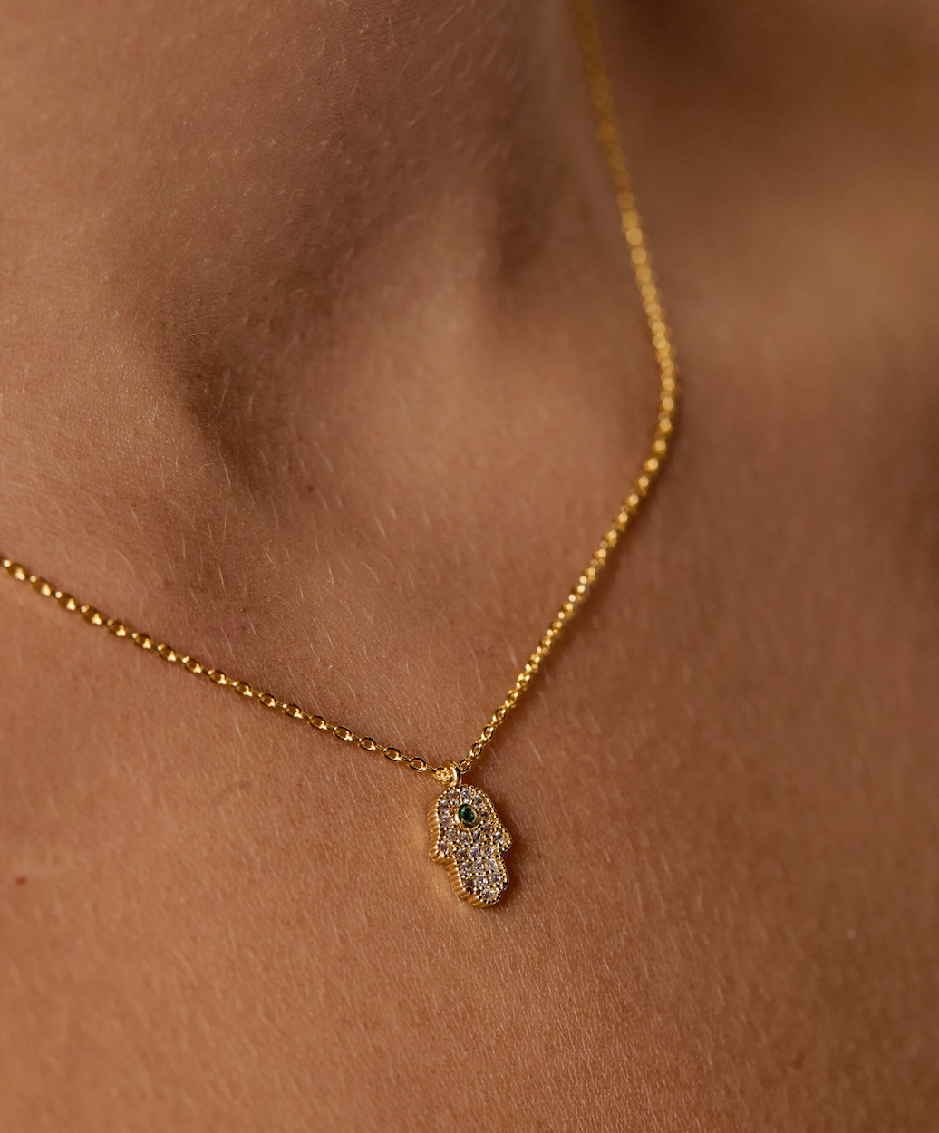 Emerald Accent Hamsa Necklace
