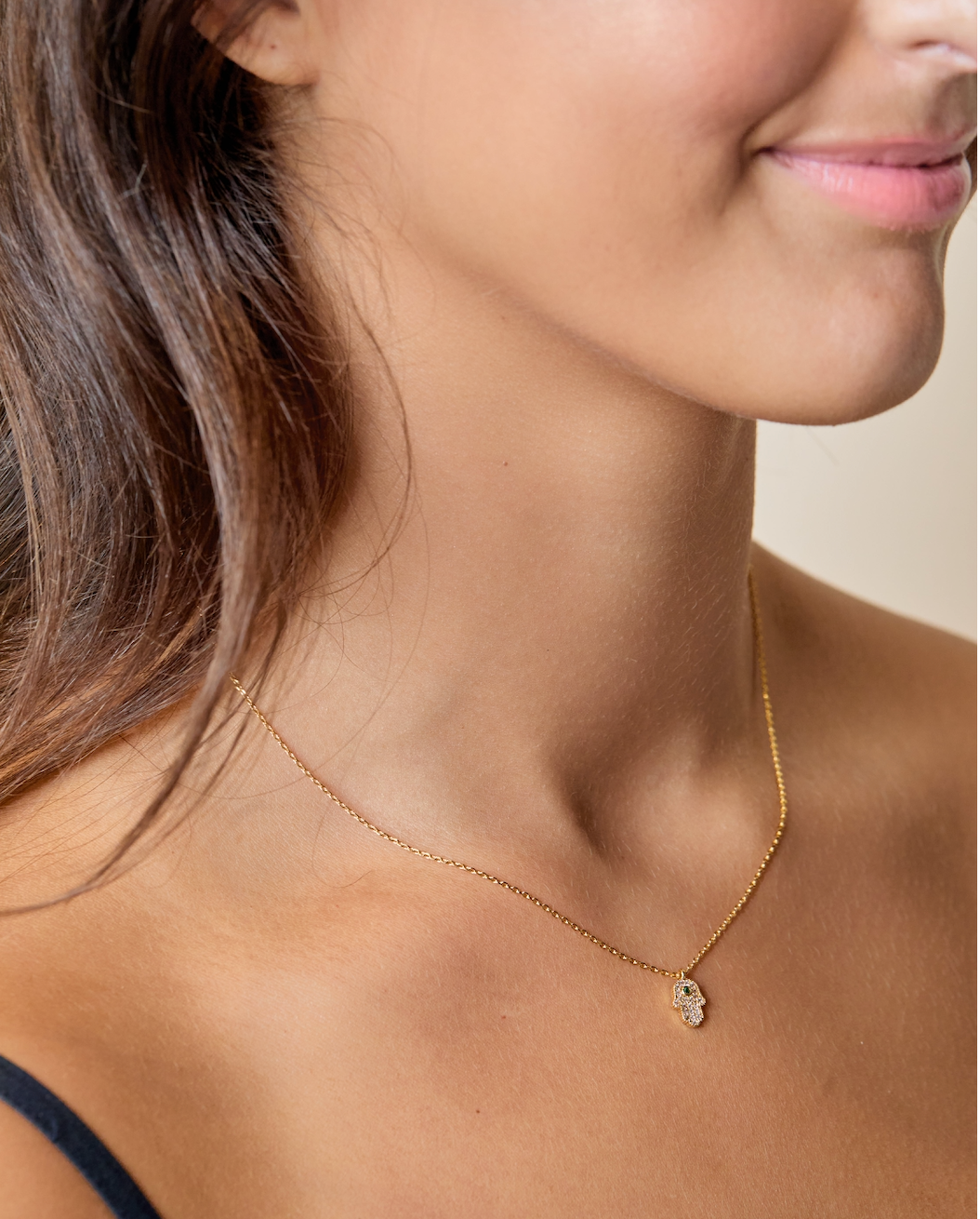 Emerald Accent Hamsa Necklace