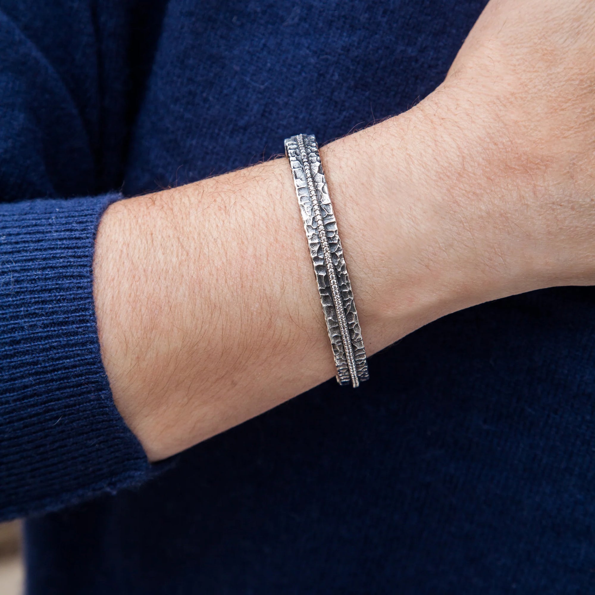 Vintage Silver Crystal Line Bangle