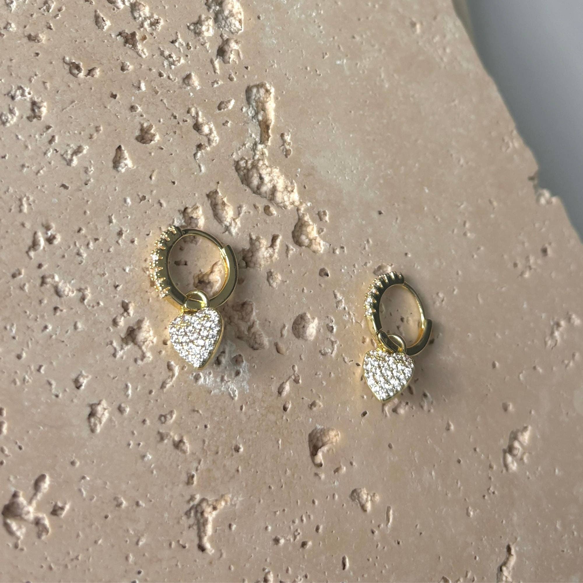 CZ Heart Huggie Earrings