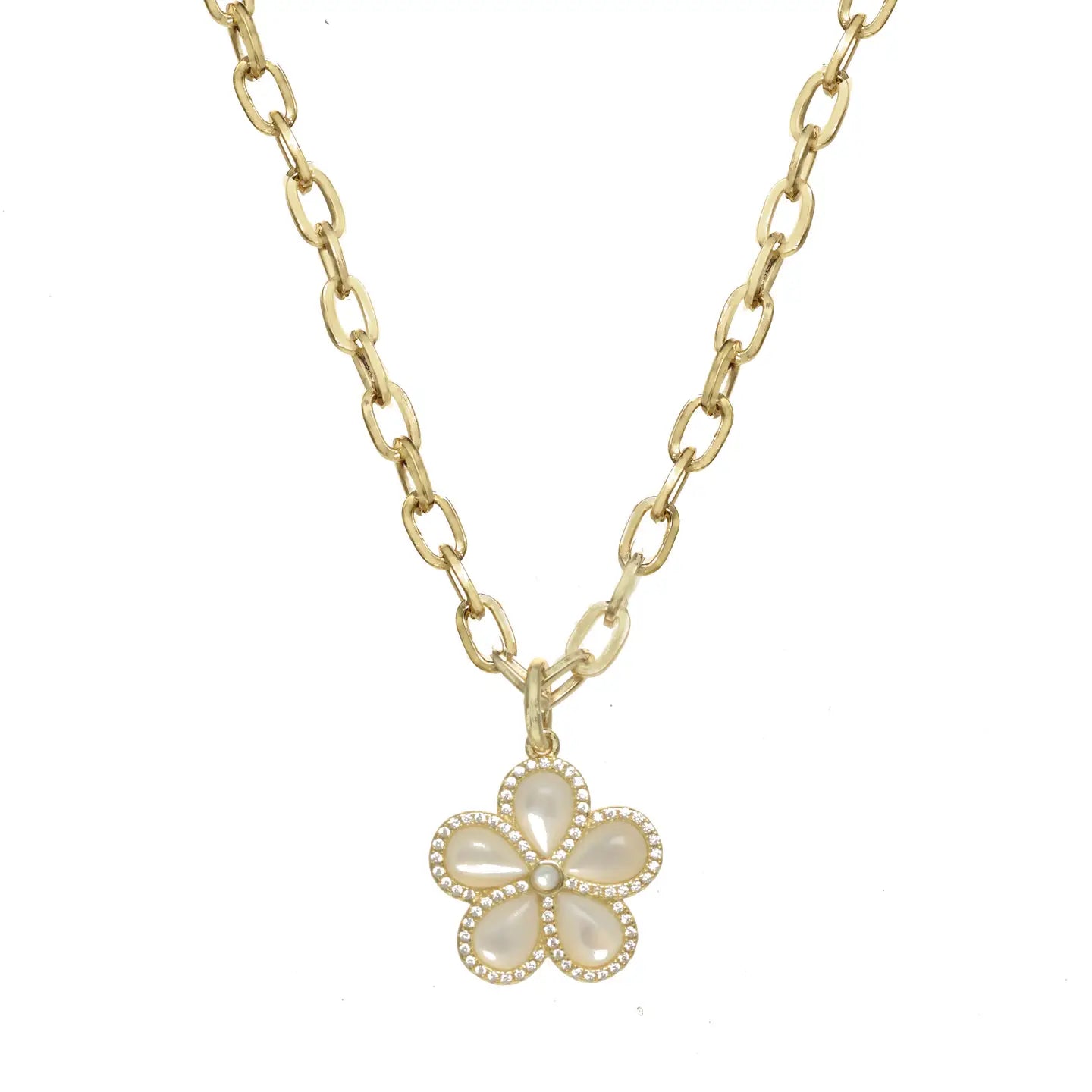 Mother of Pearl Flower Pendant Necklace