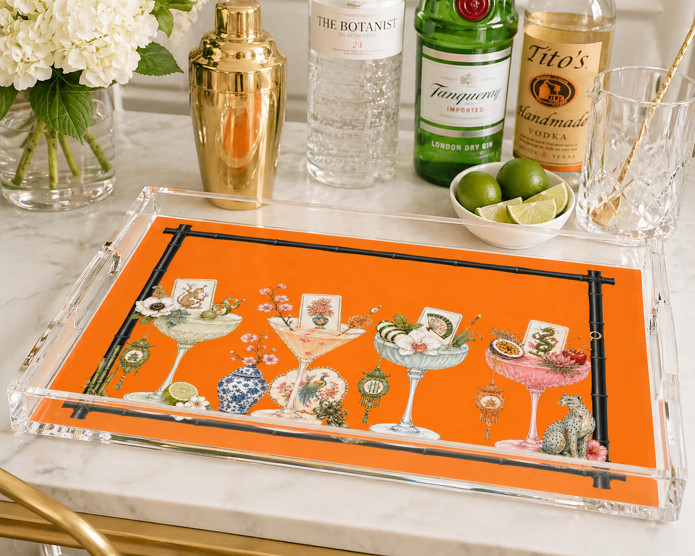 Acrylic Vanity Tray, Mahjong Tiles & Tinis