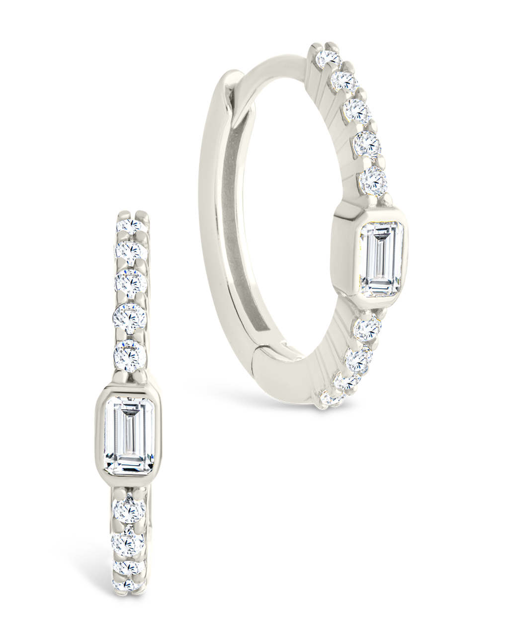 Emerald Cut Bezel Set Huggie Hoop Earrings