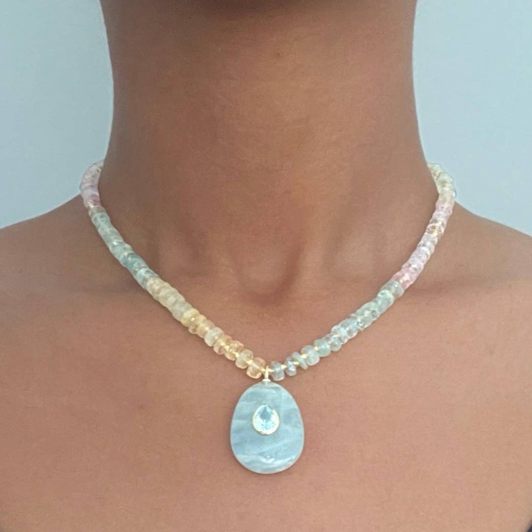 Heishi Sparkle Pendant Necklace Aquamarine