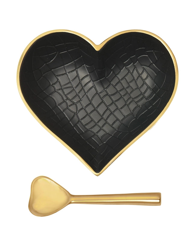 Gold & Black Croco Heart Dish