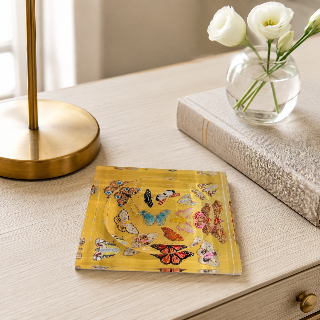 Catchall Lucite Bowl  - Gold Butterflies