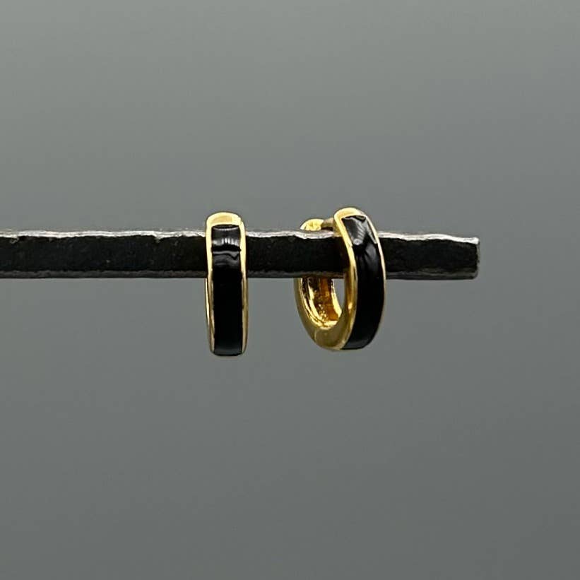 Black Enamel Huggie Hoops