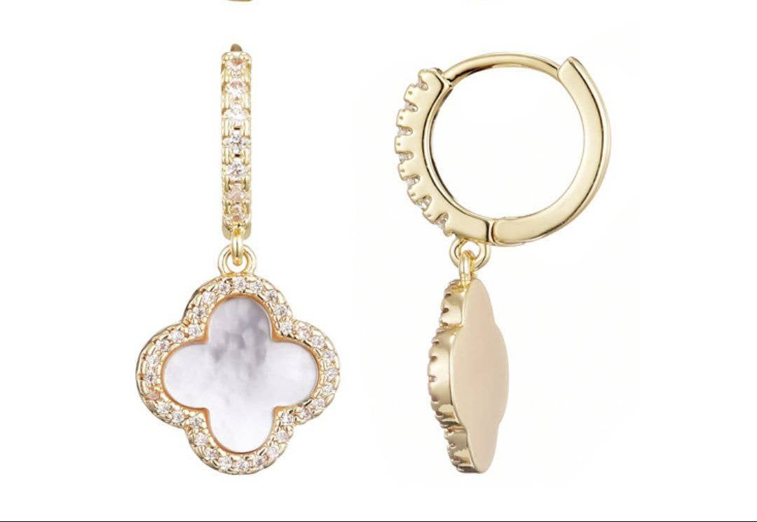 Halo Mother of Pearl Clover CZ Huggies