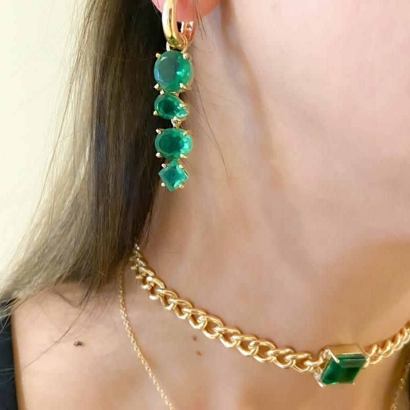 Emerald Linear Drop Earrings