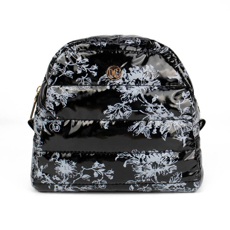 Puffer Cosmetic Bag - Black Floral