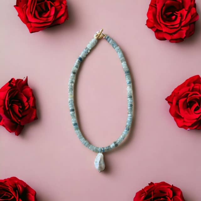 Giovanna Aquamarine Pearl Drop Necklace