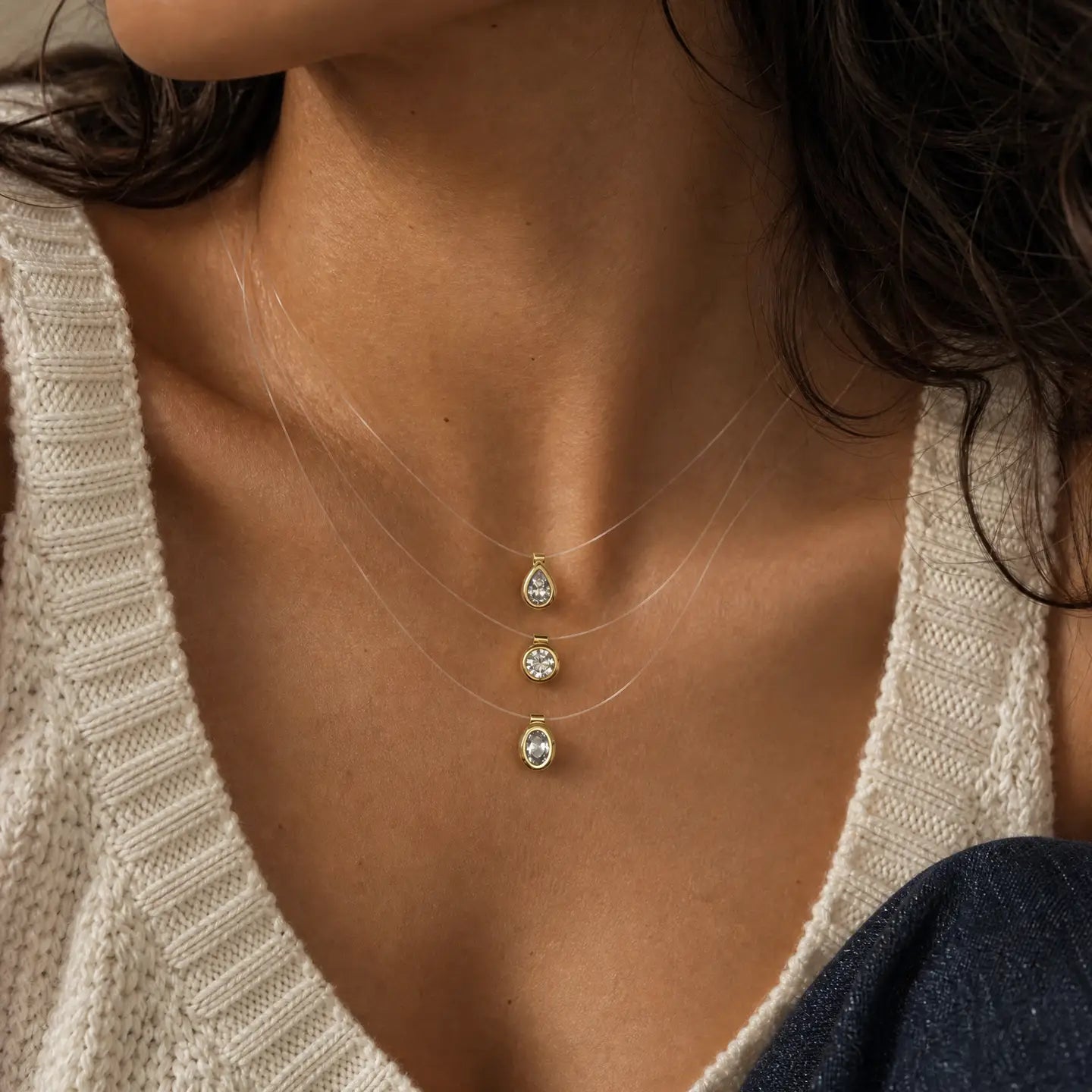 Cz Bezel Illusion Cord Necklace