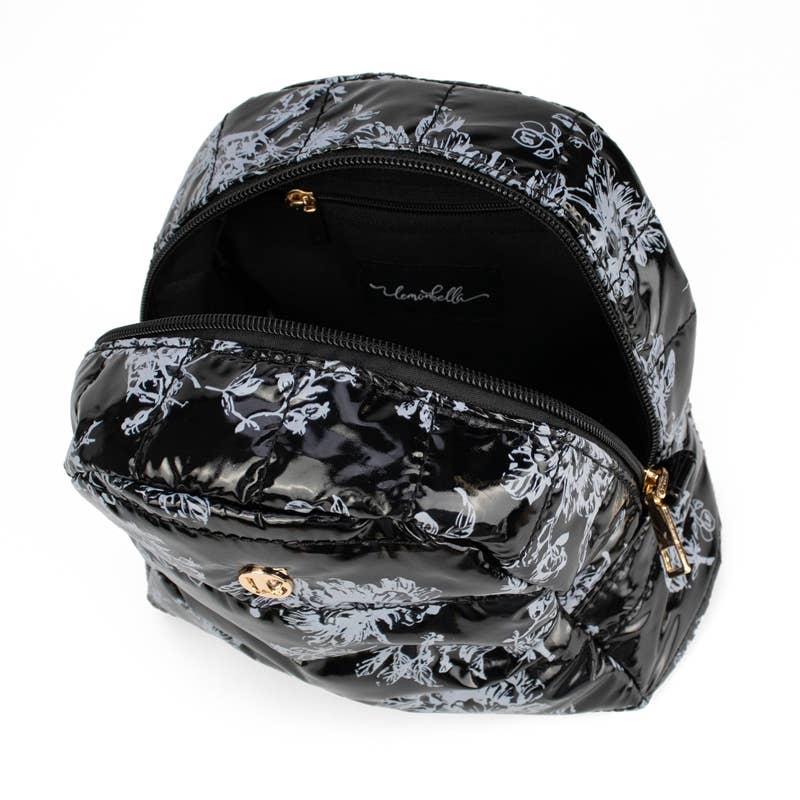 Puffer Cosmetic Bag - Black Floral