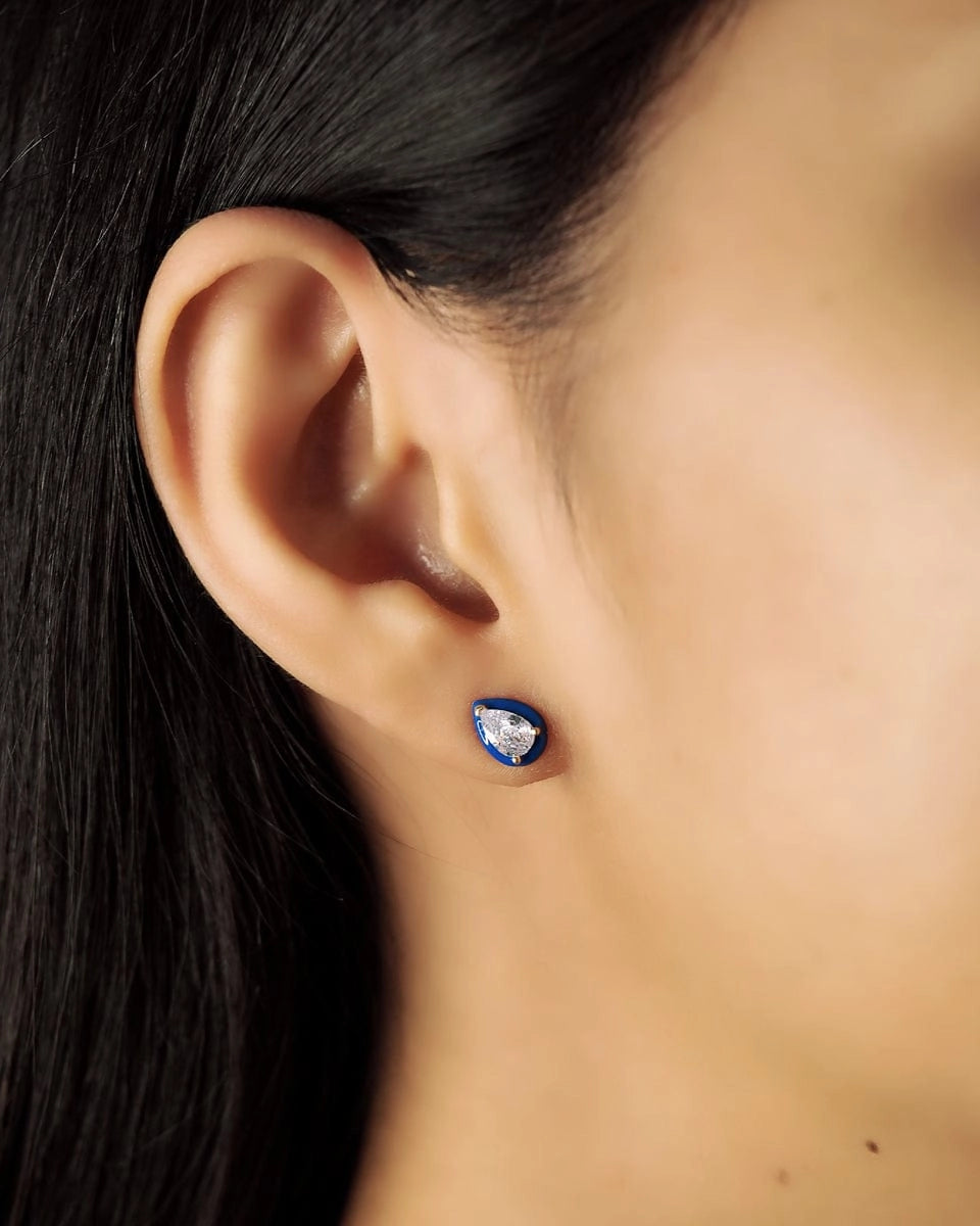 Enamel Bezel Pear Studs