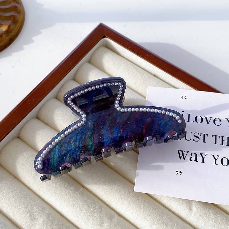 Pearl-Edged Marble Claw Clip