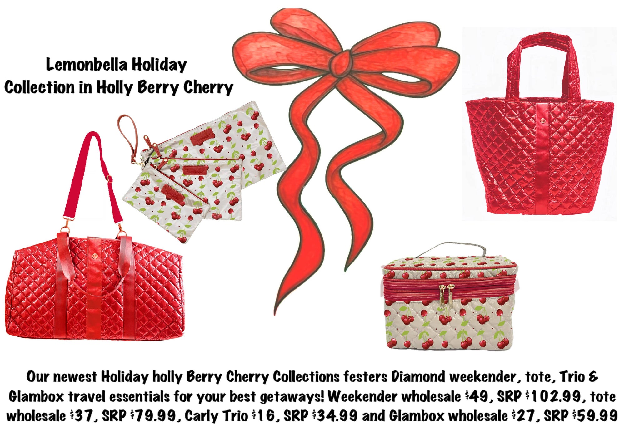 The Quilted Diamond Weekender Bag - Cherry