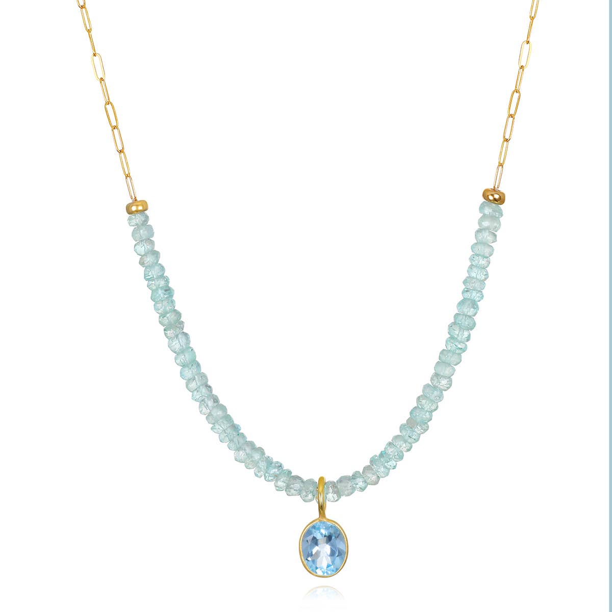 Blue Topaz & Aquamarine Paperclip Necklace