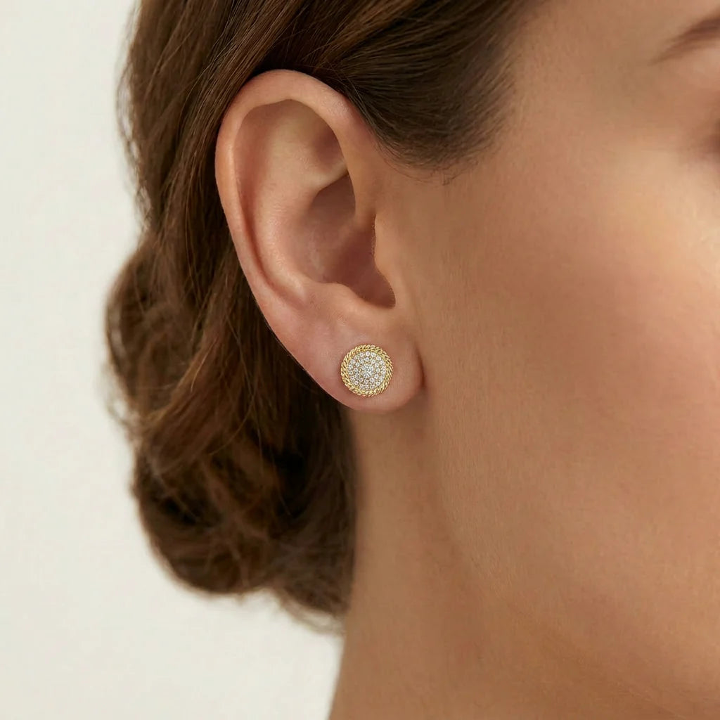 Diamond Circle Rope Stud Earrings