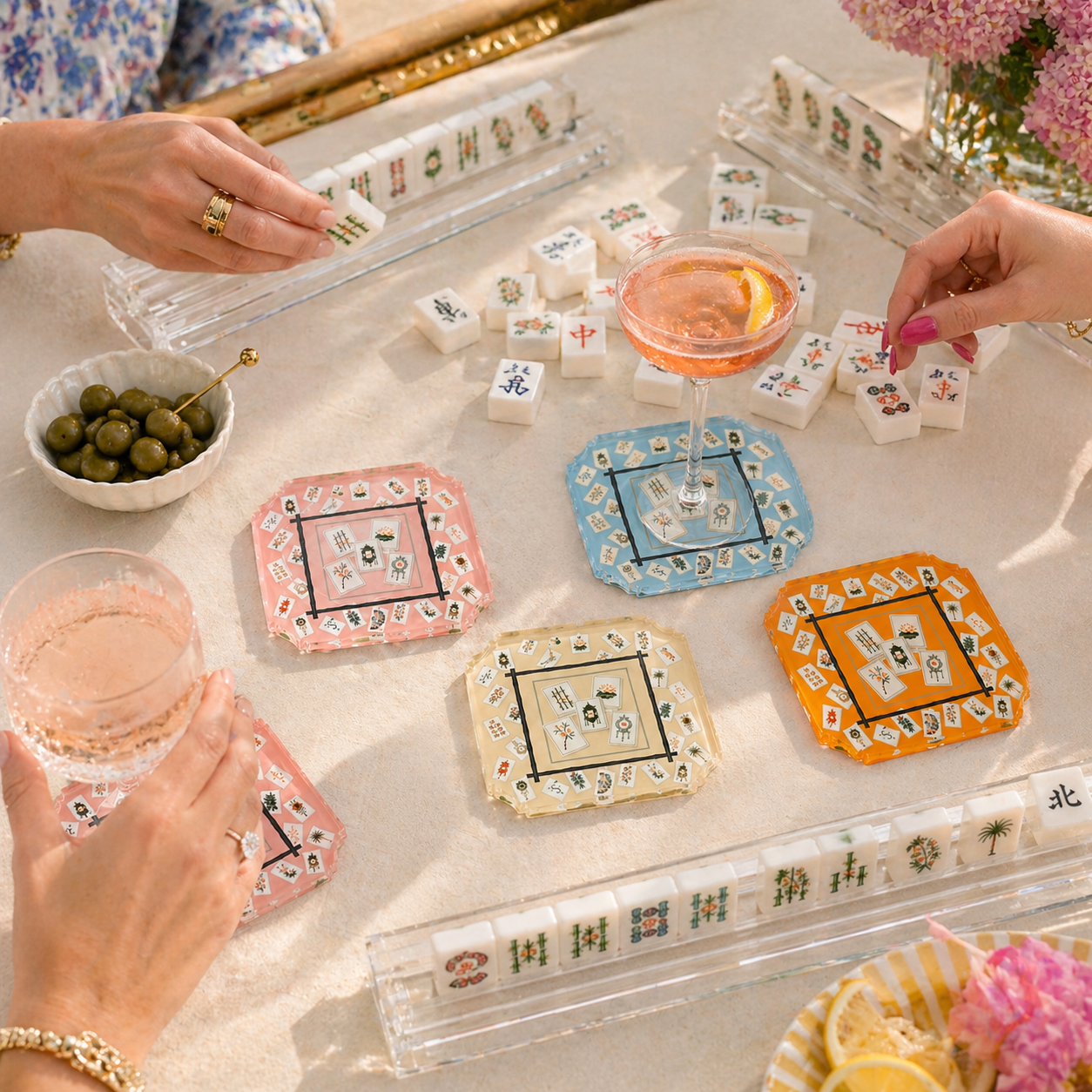 Boxed Coaster Set, Bamboo Mahjong