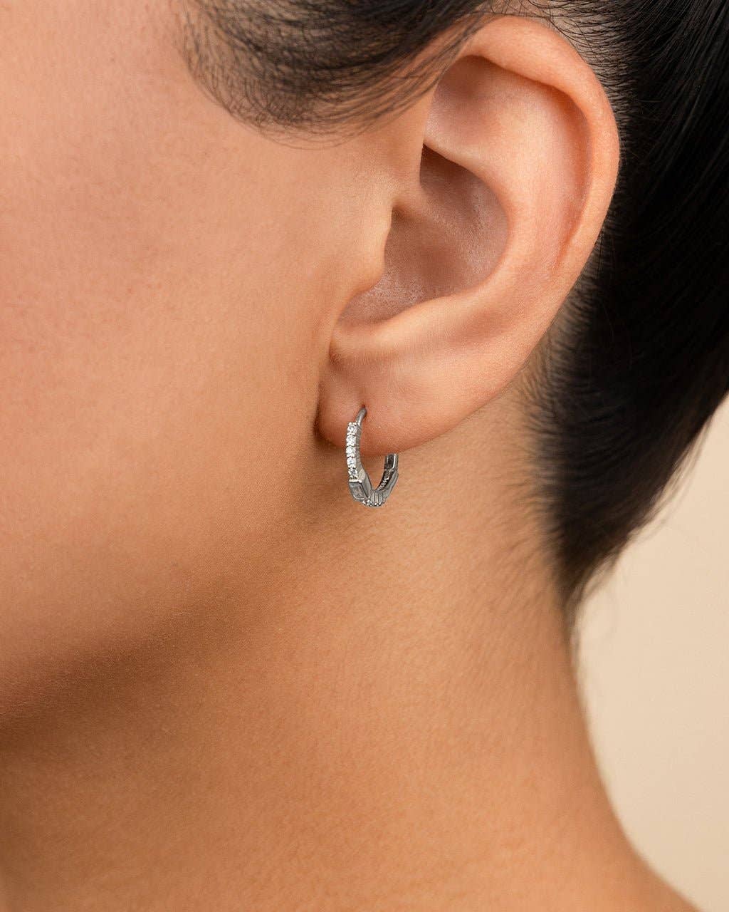 Emerald Cut Bezel Set Huggie Hoop Earrings