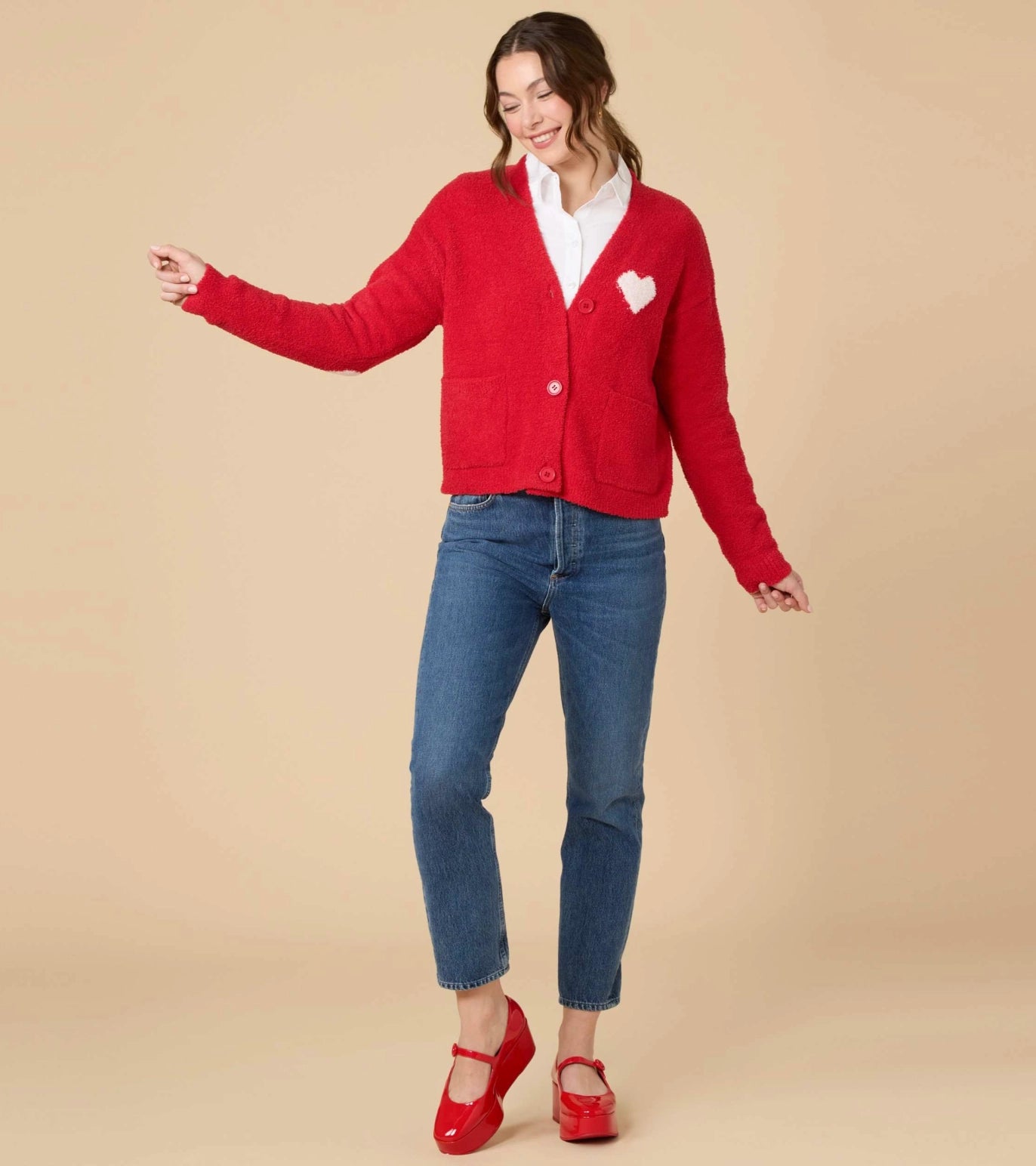 Marshmallow Crop Cardigan with Hearts