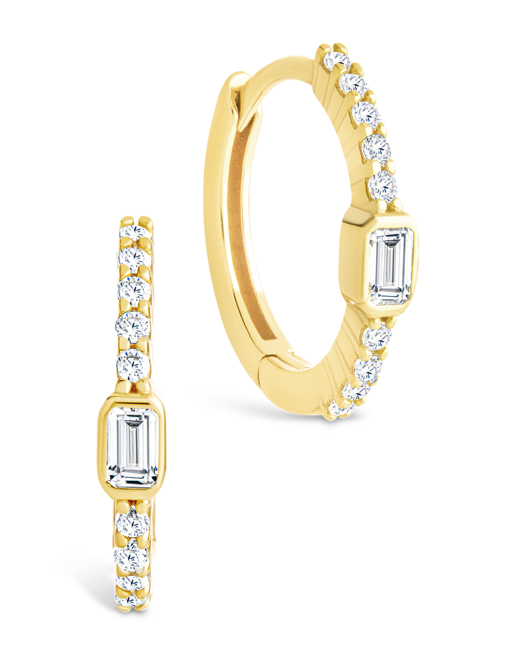 Emerald Cut Bezel Set Huggie Hoop Earrings